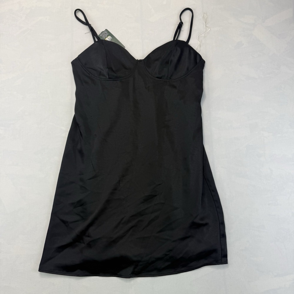 Wild Fable Women's M Black Satin Corset Bustier Mini Slip Dress NWT